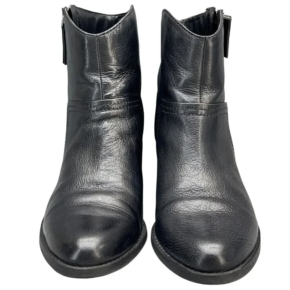 Nine West Black Leather Western Side Zip Ankle Bootie Women 7.5